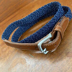 Vineyard Vines Mens Stretch Woven Belt Size S Fits 25"-31" Navy Blue With Leathe